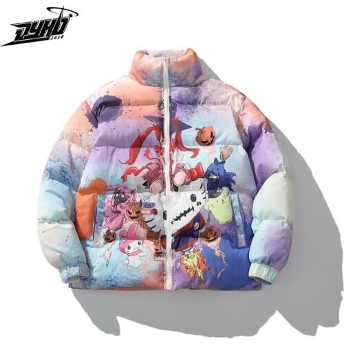 2020 Thick Hip Hop Jacket Parka Funny Cartoon Print Couple Clothing Harajuku Padded Jacket Coat Warm Outwear Winter Coat Casual