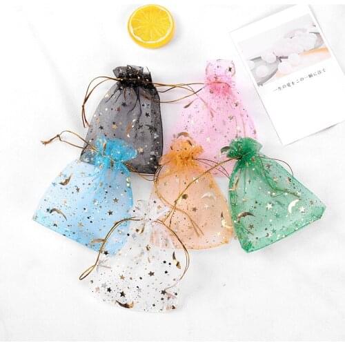 50pcs Eid Organza Candy Bag Moon Ramadan Decoration Eid Mubarak Dragee Gift Box Kareem Party Decor Islamic EID Muslim 7x9cm