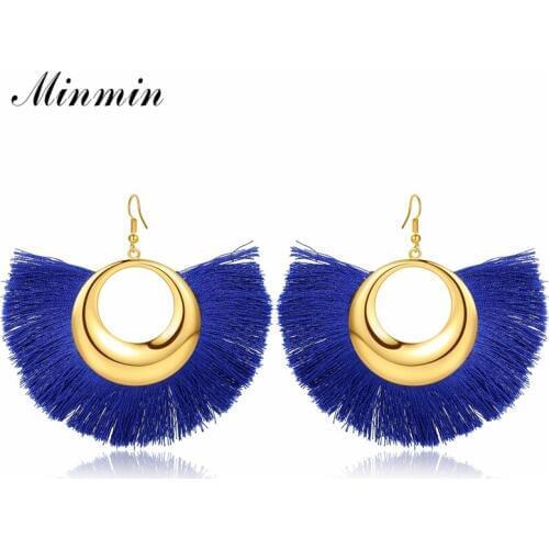 Minmin Statement Long Colorful Tassel Earrings for Women Bohemian Large Geometric Earrings Fashion Ethnic Party Jewelry MEH1167