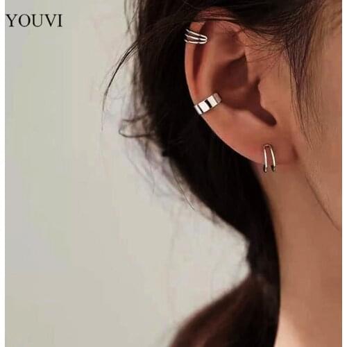 YOUVI Goth Fashion Simple Cross Clip Earrings For Women Girls Cute Gold Silver Color Punk Ear Cuff Clip Without Piercing Jewerly