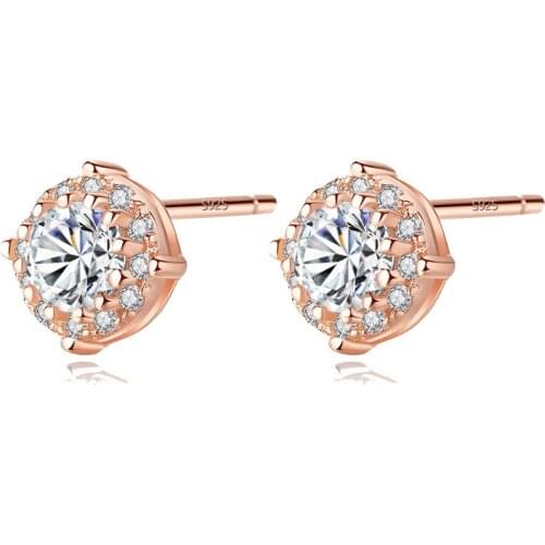 L&P Fashion Rose Gold Color 925 Silver Stud Earrings for Women Zircon Paved Boucles d'oreilles Drop Ship brincos Wholesale