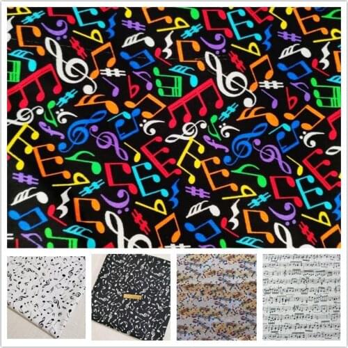 Music Note Black 100% Cotton Fabric for Girl Clothes Bedding Set Hometextile Cushion Cover Bags DIY 105cm Width-BL226