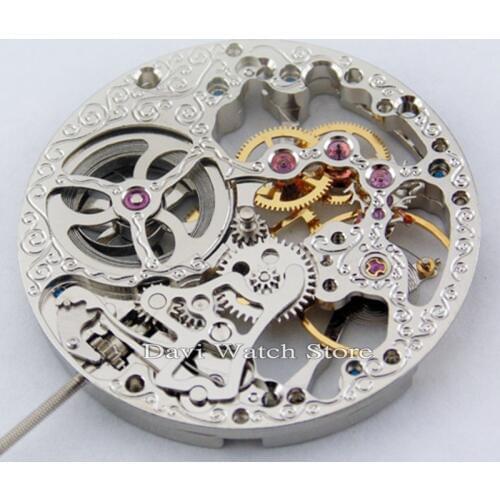 17 Jewels Silvery Full Skeleton Hand Winding 6497 movement fit Parnis mens watch