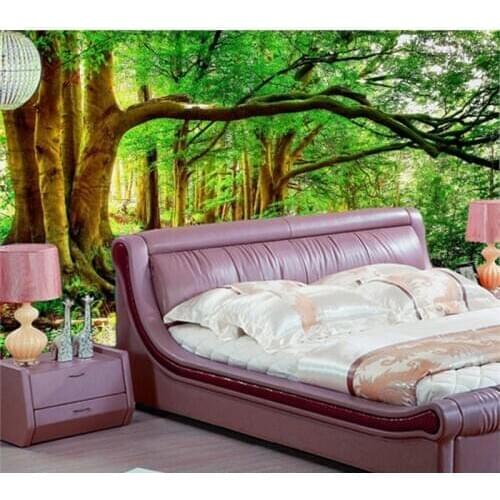 Custom Any Size 3D Wall Mural Wallpaper Non-woven Green Forest Trees Photo Background Photography Art Painting Decals Wall Paper