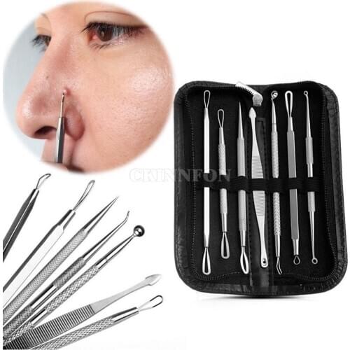 200Sets 7Pcs/set Stainless Facial Blackhead Acne Extractor Needle Acne Spot Pimple Blemish Comedone Remover Tools Set