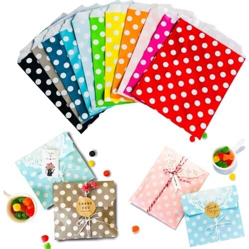 25pcs Kraft Paper Bags Candy Gift Bags Colorful Zigzag Polka Dot Paper Treat Bag Wedding Party Favor Bag Wrapping Supplies