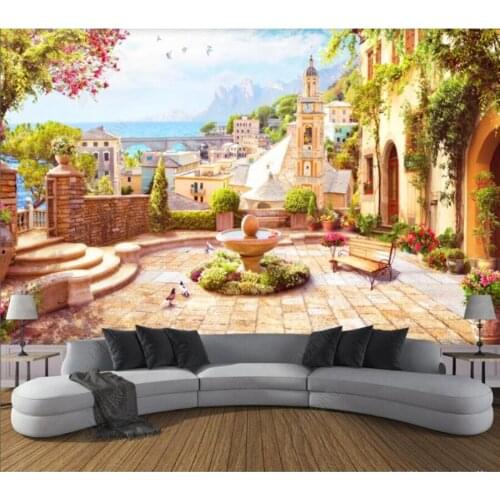 Papel de parede Garden town sea view background wall 3d wallpaper,bedroom KTV bar mural wall decor