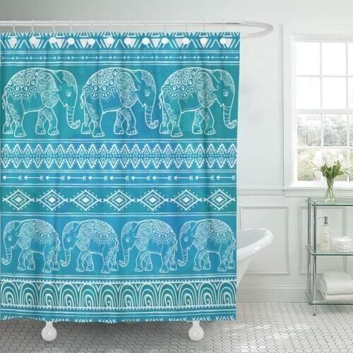 Paisley Pattern Baby Elephant Color Tribal Abstract Adult African Shower Curtain Waterproof Polyester Fabric 60 x 72 Inches Set