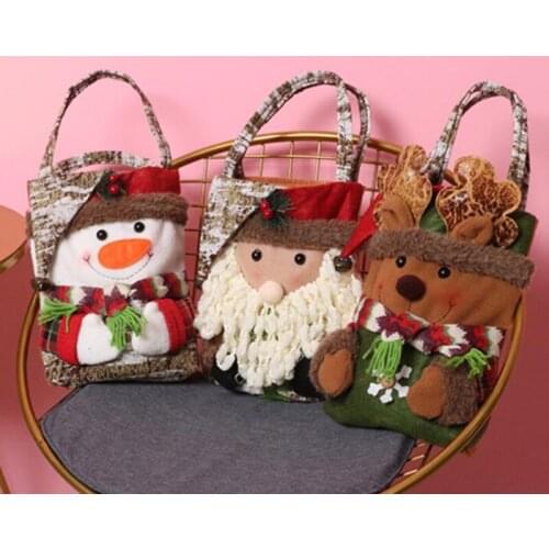 Christmas Bag Bark Tote Bag Cute Santa Claus Snowman Deer Candy Bag Gift Bag Decoration Home New Year 2022