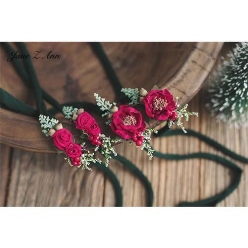 Jane Z Ann Christmas flower wine red headdress festival baby photos studio shooting accessories newborn photography props