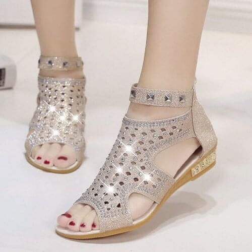 Sandals Women Fashion Rivet Shine Peep Toe Shoes 2021 Summer Gladiator Sandals Feminina Wedage Shoes Wedding Sandalia Mujer