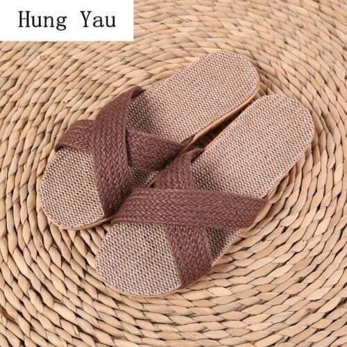 Men Slippers Flips Flops Shoes Sandals Hemp Summer Breathable Fashion Platform Slides Non-slip Flat Indoor Comfortable