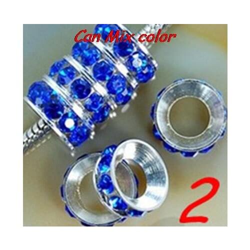 Mixed blue AB multicolor Spacer Wheel Beads Fit European Bracelet Rhinestone Loose Round neccklace diy bead dg34en crystal