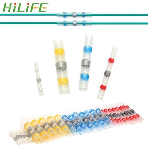 HILIFE 10/50Pcs Terminal Block Solder Ring Heat Shrinkable Terminal Mixed Heat Shrink Connector Welding Solder Seal Sleeve