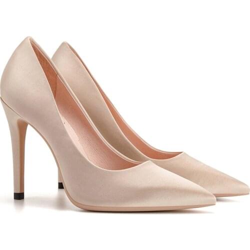 Spring new simple pointed stiletto high heel large size small size satin wedding shoes candy color banquet dress womens shoes