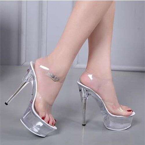 Stiletto model T stage show sandals high heels 14.5cm dancing nightclub shoes women pole dancing thick bottom transparent straps