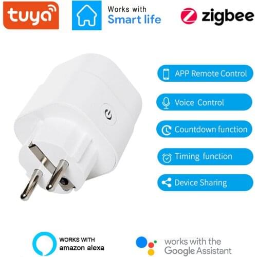Tuya Smart Zigbee 3.0 Plug Socket 16A EU UK Outlet 3680W Power Meter Remote Control work with Alexa Home Assistant And Tuya Hub