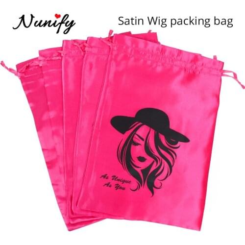 Universal Satin Wig Bag For Hair Salon Silk Black Pink Pouches Carrying Storage Bags With Drawstring For Wigs Hair Bundles