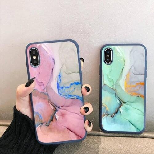 Vintage Marble Phone Case for iPhone 12 mini 11 Pro XS MAX X XR 7 8 6 Plus Candy Color blue Soft Silicone Cover