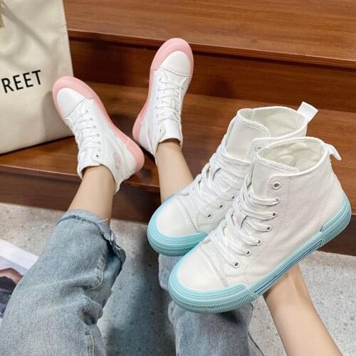 High Top Canvas Shoes Retro Lace-up Ladies Casual Sneakers Outdoor Breathable Leisure Footwear