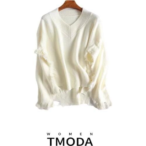 TMODA 2021 Tassel Pullovers Women Knitted Sweater Basic Sweater Wool Knitwear Tops Batwing Sleeve Cashmere Loose New Warm Tricot