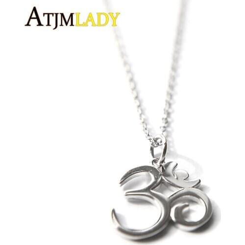 925 sterling silver 41+5cm chain high polish sparking yoga choker women ohm om india symbol yoga necklace