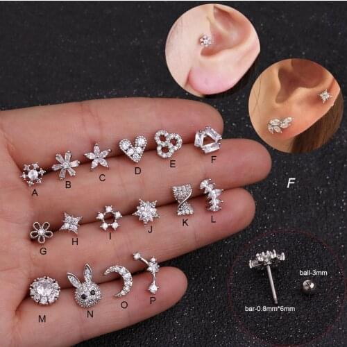 1Pc CZ Cartilage Helix Tragus Conch Rook Lobe Screw Back Earring Stud Ear Piercing Jewelry Stainless Steel Bar