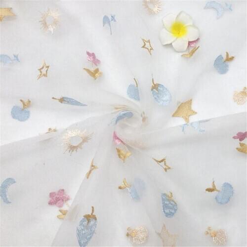 1 Yard 130cm width Summer new mesh fruit star embroidery fashion tulle lace fabric diy womens skirt childrens dress fabric