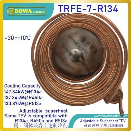 148kw R134a TEV matches 195m3/h displacement semi-hermetic screw compressors for high temperature heat pumps or water chillers