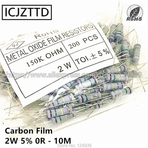 200pcs/bag 2w 5% 2W Carbon Film Resistor 5% 220K 240K 270K 300K 330K 360K 390K 430K 470K 510K 560K 620K 680K 750K 820K 910K 1M