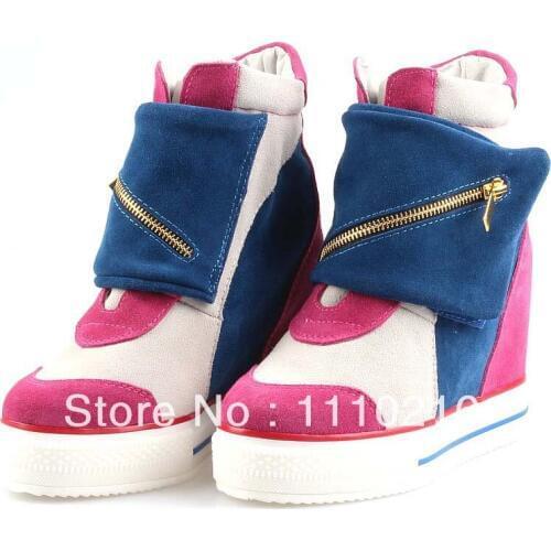 Free shipping 2017 fashion high platform height increasing 12cm high quality wedge sneakers comfortable high heel shoes booties