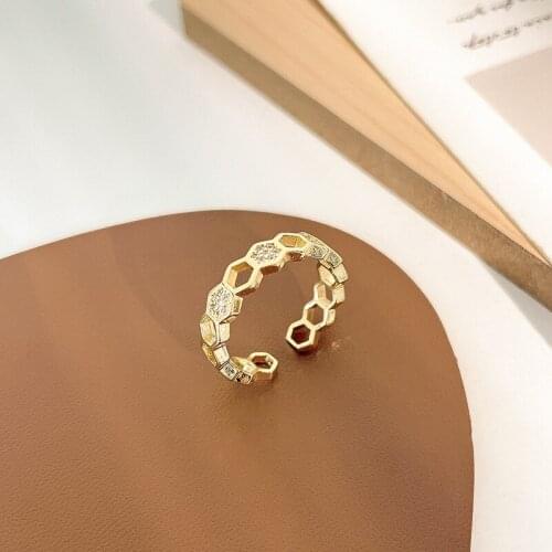 2021 New Arrival 14K Real Plated Simple Geometric Adjustable Rings For Women Zircon Wedding Rings