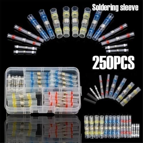 250PCS Electrical Solder Seal Sleeve Wire Connectors Kit Heat Shrink Butt Connectors Waterproof and Insulated Wire Terminals