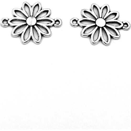 40pcs Flowers link charms pendant 25x19mm antique silver ornament accessories jewelry making craft DIY base material
