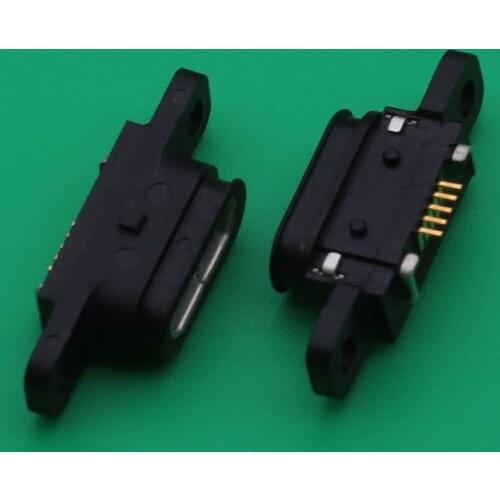 2pcs Micro USB 5pin Charging Jack Socket Dock Port 5P IP67 Waterproof Female Connector With Screw Hole