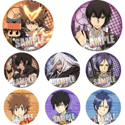 58mm Brooch HITMAN REBORN!Sawada Tsunayoshi Lambo Kyoya cartoon Badge Iron Icons Metal Buttons