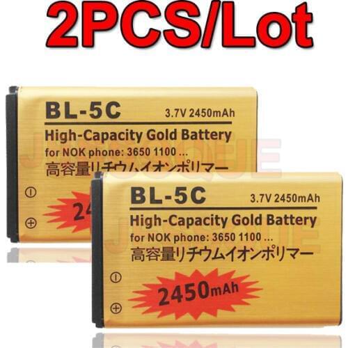 2PCS/Lot BL-5C battery For Nokia E50 E60 N70 N71 N72 N91 1010 1110 1100 3100 c2-00 c2-03 6600 7600 1200 c1-00 x2-01 2300 2310