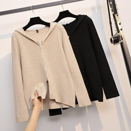 Black Hooded Plus Large Size Oversize Korean Style Fashion Cardigan For Autumn WomenS Clothing Ladies Sweater Winter 2021 Women