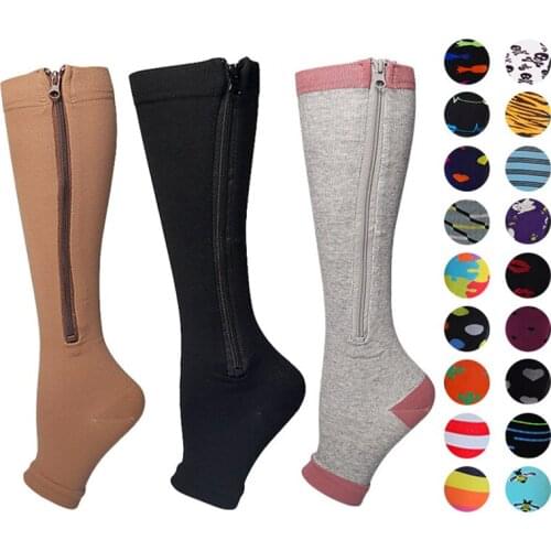 Novelty Zipper Stockings Men Women Funny Open Toe Prevention Plantar Fasciitis Varicose Vein Nursing Compression Socks Gifts
