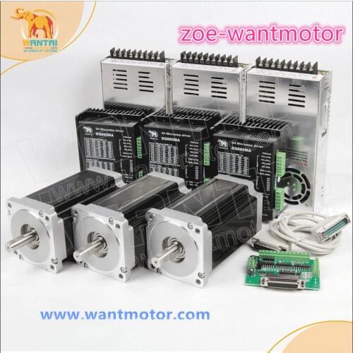 US free!Nice cnc kitWantai 3Axis Nema 34 Stepper Motor WT86STH118-6004A 1232oz-in 5.6A +Driver 80 5.6A +Driver DQ860MA 80V +350W