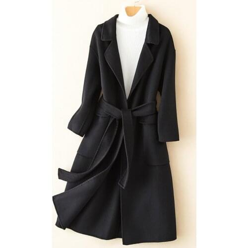 Double sided cashmere coat womens long Hepburn autumn coat 2021 new wool coat is thin