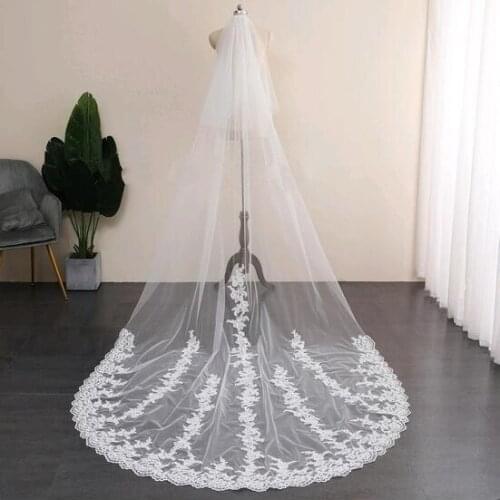 3M Cathedral Length Lace Appliques Veils Bridal Wedding One Layer White Ivory Veil With Comb