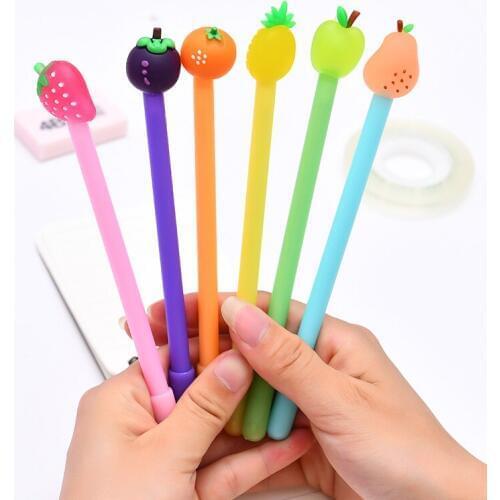 6 pcs Fruit section gel pen 0.5mm ballpoint Black color ink pens Strawbery Pineapple Stationery Office School supplies A6746