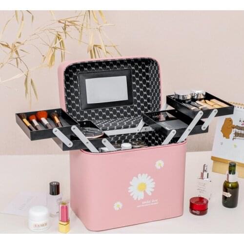 GUANGHUIXB New Product Hot Sale Home Travel Cosmetic Case Pu Cosmetic Storage Box Large Capacity Portable Printing Cosmetic Bag