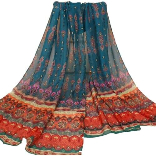 India Bohemian Chiffon Scarf Women Muslim Hijab Print Scarves Small Size Beach Flower Shawl Wrap Islamic Ethnic Bandana 160*48cm
