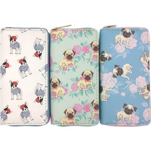 KANDRA Lovely Women Dog Clutch Wallets Stripe PU Leather Phone Pocket Card Holder Long Wallet Girls Zipper Coin Purse Wholesale