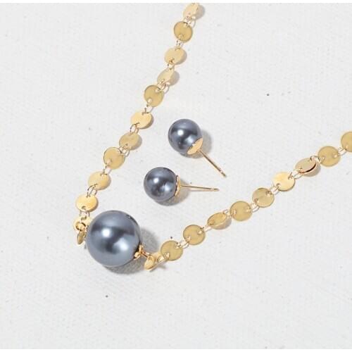 KOMi K6523 Polynesian Hawaiian Samoa Marshall Style Grey Pearl Necklace Pendant Dangle Stud Earrings Jewelry Set