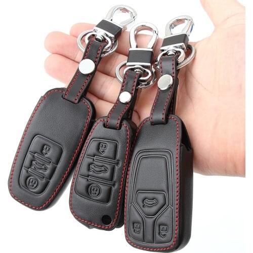 Leather car key fob cover case skin for Audi A1 A2 A3 A4 A5 A6 A7 TT Q3 Q5 Q7 R8 S6 S7 S8 SQ5 RS5 flip folding remote protected