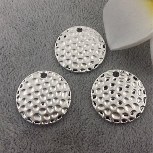 Newest 10 Pieces/Lot 22mm*22mm Round Disc Hammer Finish Silver Plated Charms For Jewelry Making