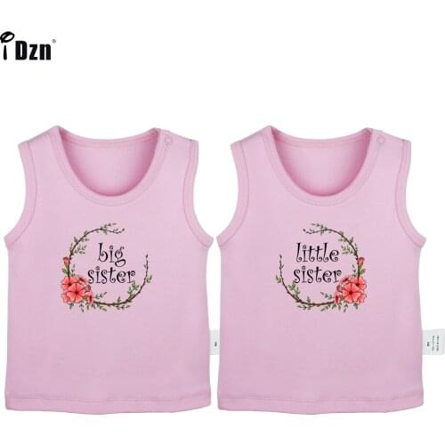 Baby Twins Summer Clothes Baby Girl Garland Printed Vest Big Sister Sleeveless T-shirt Little Sister Newborn Tank Tops Pack of 2